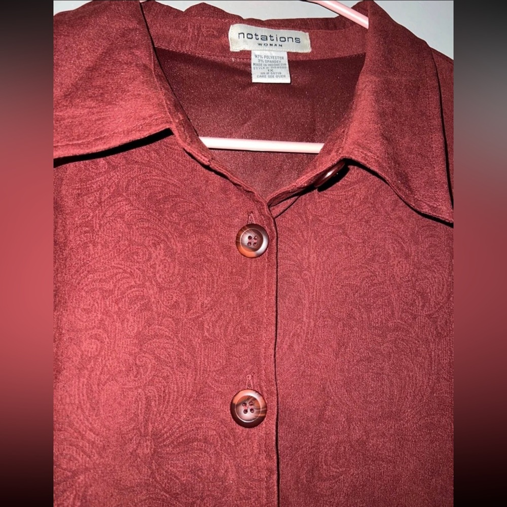 “Notations” Maroon/Red Printed‎ Blouse - Picture 3 of 6